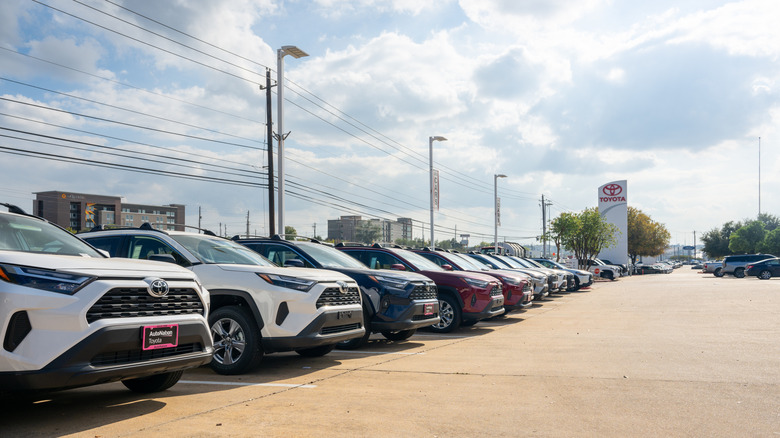 Toyota vehicles in dealership lot