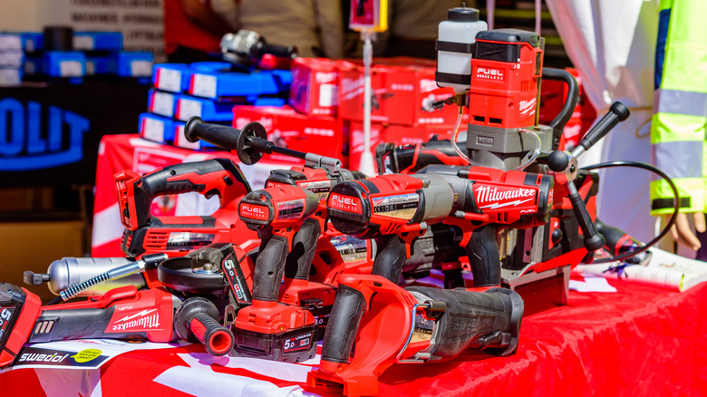 various Milwaukee tools on a table