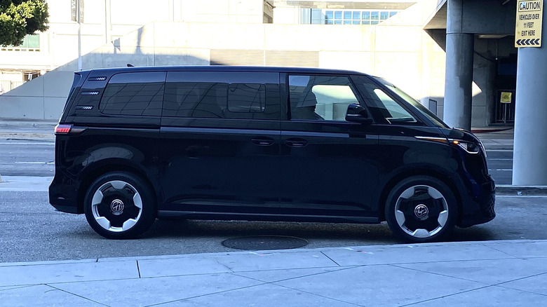 An all-black Volkswagen ID. Buzz