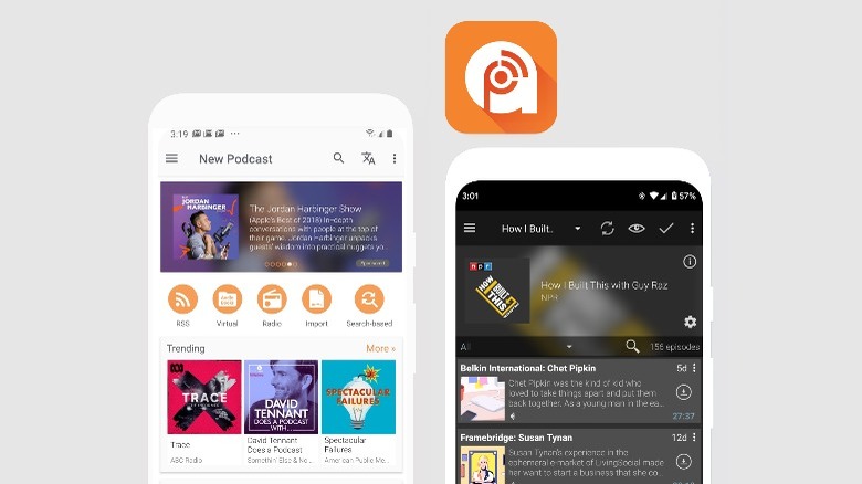 podcast addict logo and interface