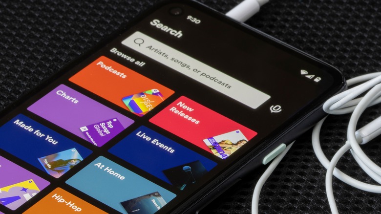 Spotify app search menu on phone