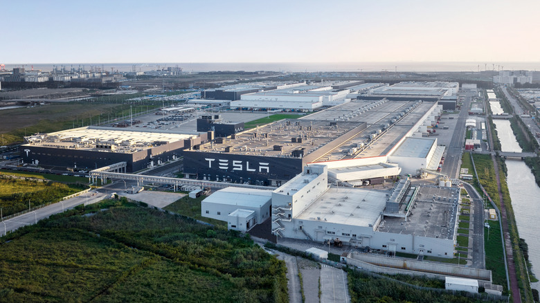 Aerial view of Tesla Gigafactory Shanghai