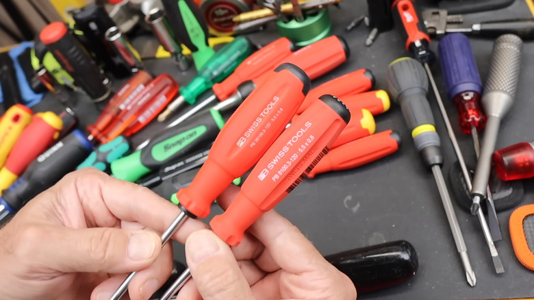 A close up shot of PB Swiss Tools screwdrivers