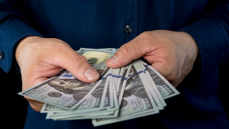 A Person Holding Several 100 Dollar Bills