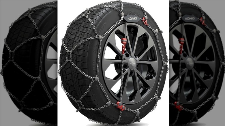 Tire with König XG-12 tire chain installed