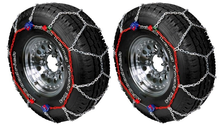 Tires with SCC Peerless Auto-Trac chains installed