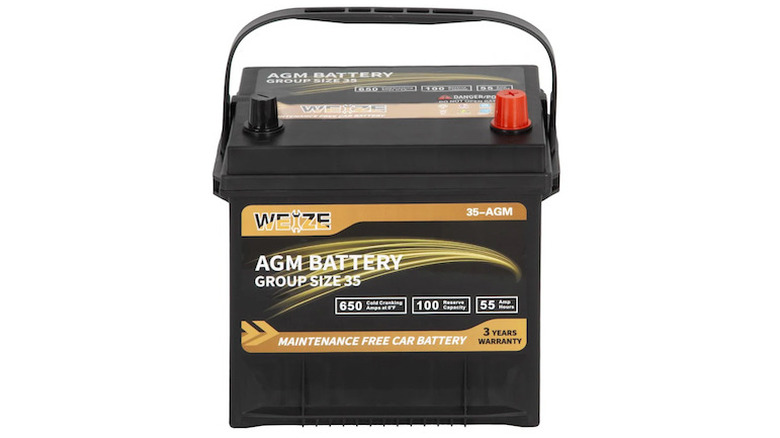 Weize Platinum 35 AGM battery against a white background