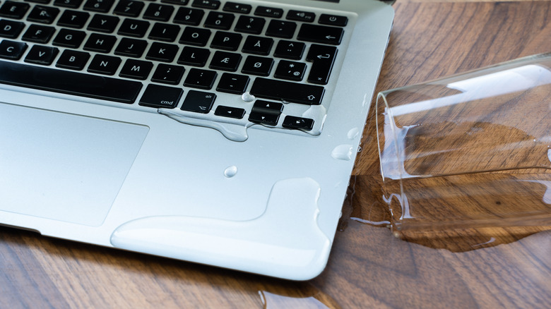 Water spilled on a laptop.