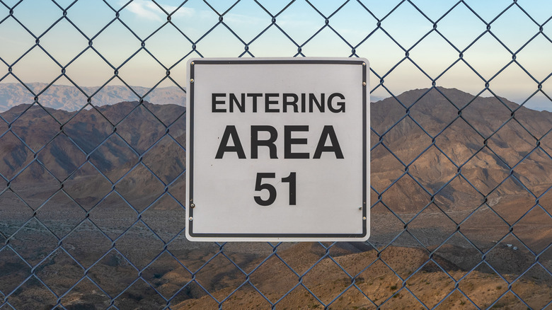 Area 51 chain fence with sign