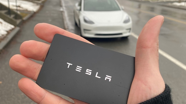 Tesla keycard in hand