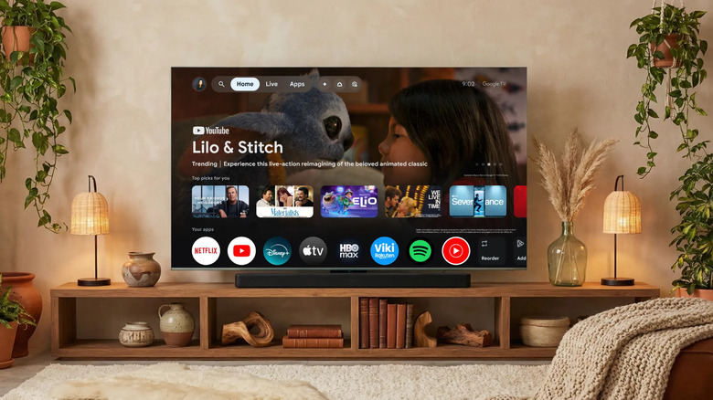 google tv interface on a smart tv showing the live tab at the top