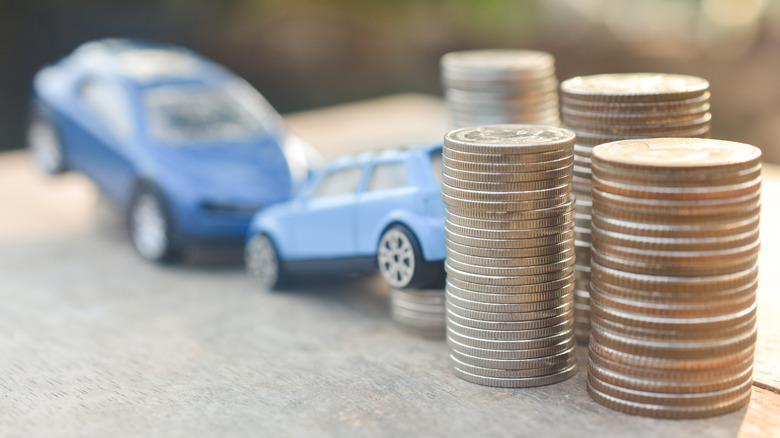 Toy car crash with coins