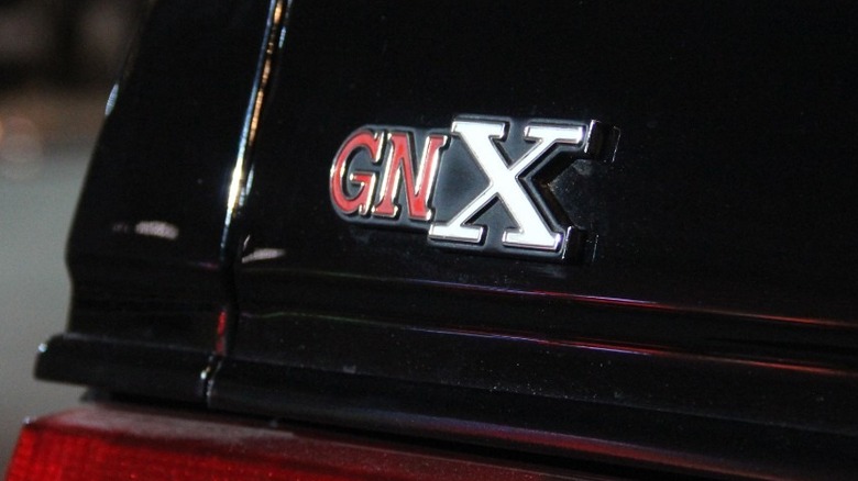 Close shot of GNX badge on rear of Buick GNX in GM Heritage Center collection