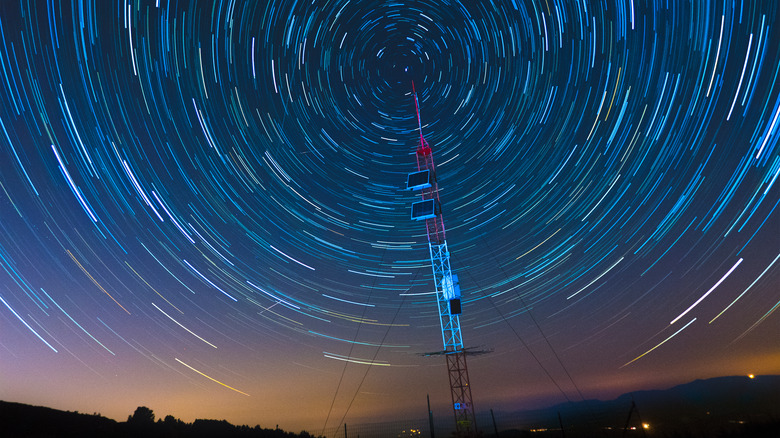 Radio antenna with time lapse stars