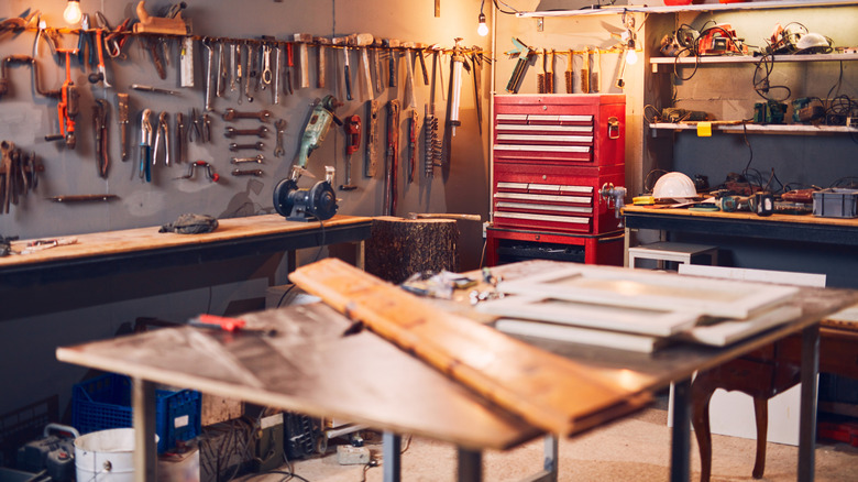 A workshop with tools