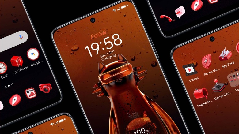 Realme Coca-Cola phone with Coca-Cola wallpaper and icons