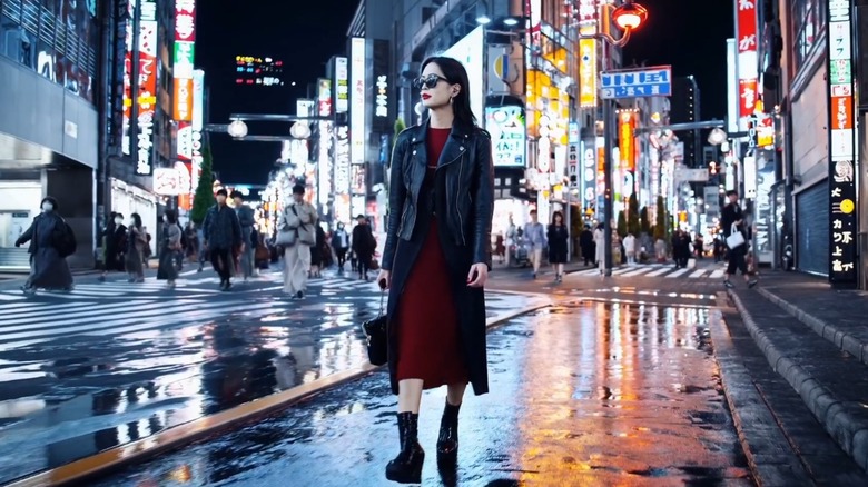 A woman walks down the streets of Tokyo