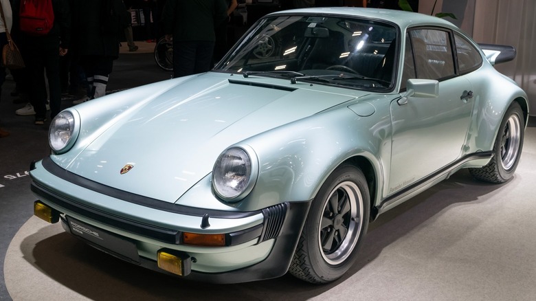 1975 Porsche 911 Turbo on display platform
