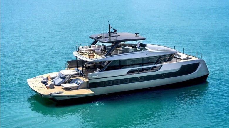 The Sunreef Yachts Ultima 88 floating in calm water.