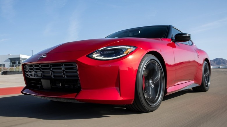 Red Nissan Z on track