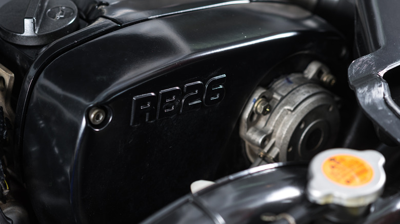 Closeup of the Nissan RB26 engine