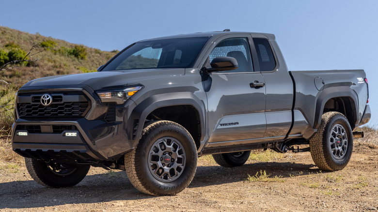 Front quarter view of Toyota Tacoma TRD PreRunner parked in desert