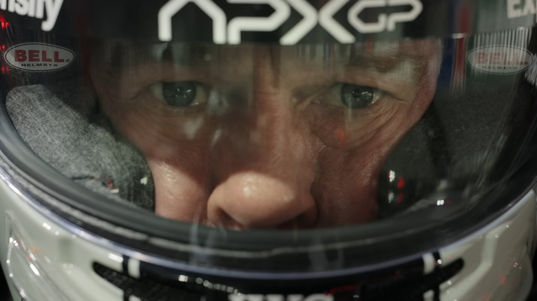 brad pitt in helmet for f1 movie