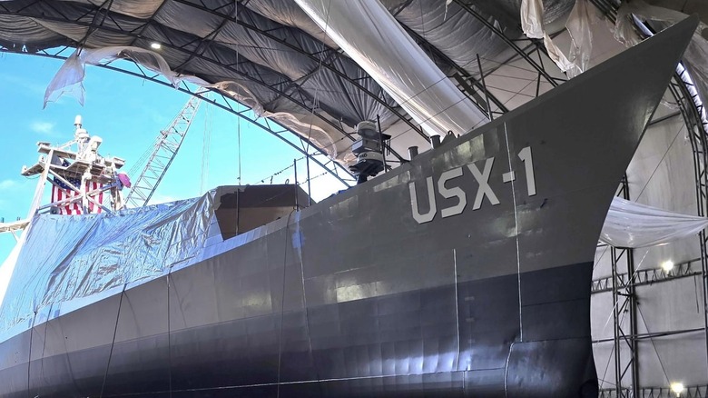 Render of the USX-1 Defiant at sea