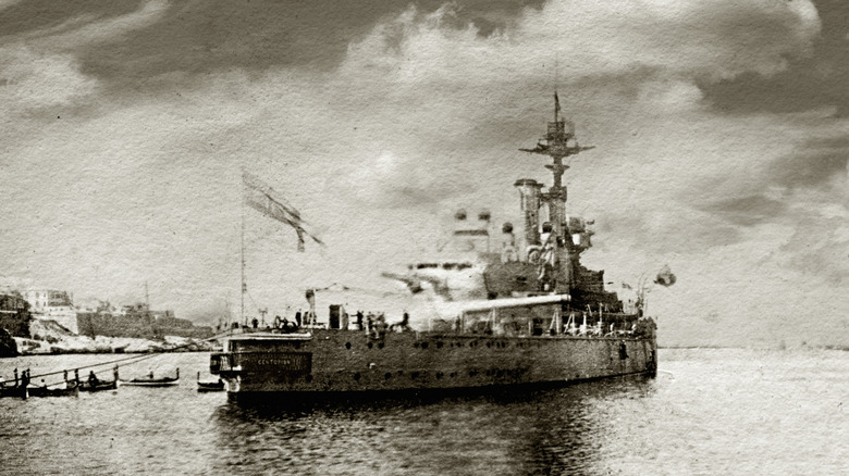 Vintage photograph of HMS Centurion taken in 1923, in Malta harbour