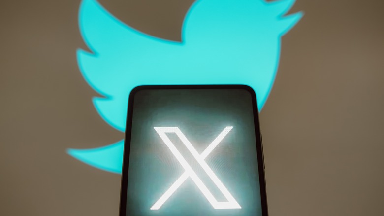 Twitter logo against X logo