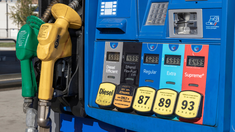 Fuel pump showing biofuel costing less than traditional alternatives.