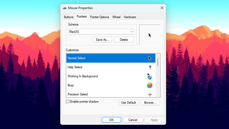 mouse properties with macos cursors