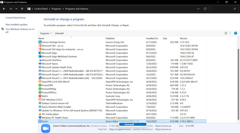 uninstalling apps in windows 11