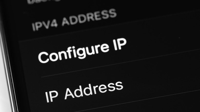 IP address menu on screen