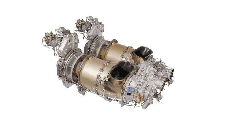 Product demo display of the T400 engine on the white background