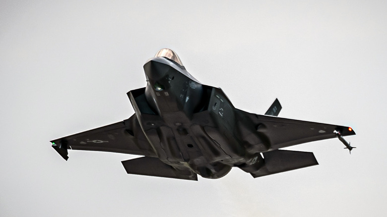 Lockheed Martin's F-35 stealth fighter glides overhead.