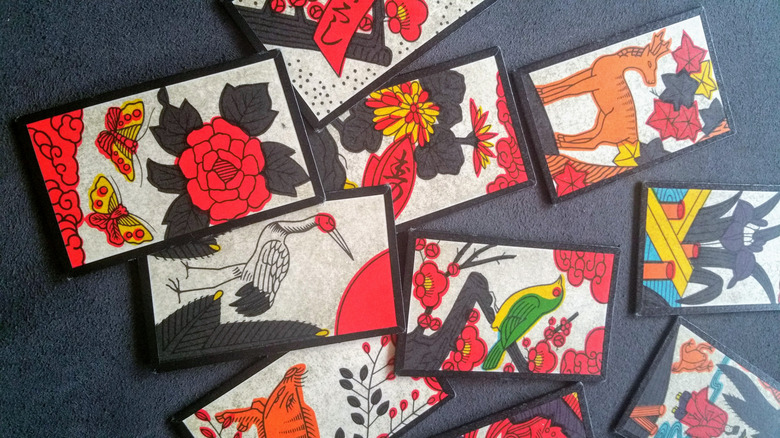 Hanafuda cards on black cloth