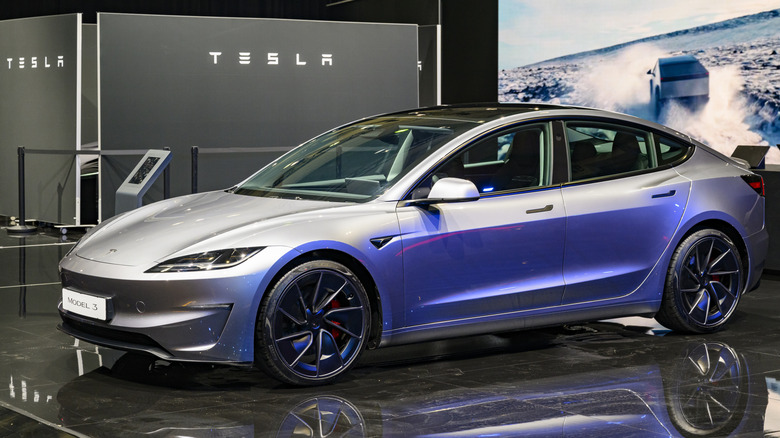 Tesla Model 3 in a showroom.