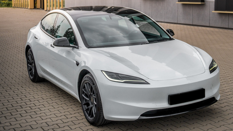 Tesla Model 3 in white.