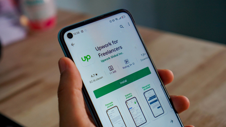 A shot of the Upwork app on a smartphone