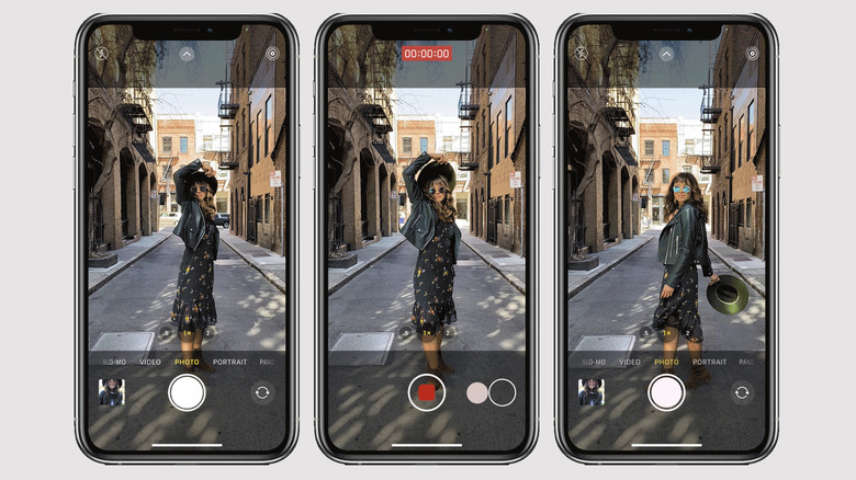 three consecutive screenshots of QuickTake being used on an iPhone