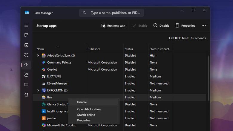 Windows 11 Task Manager showing app disabling for Startup apps