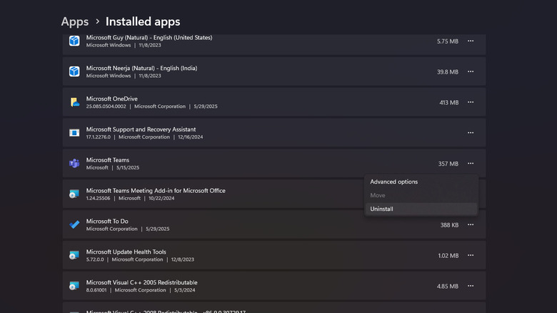 Windows 11 uninstall installed apps