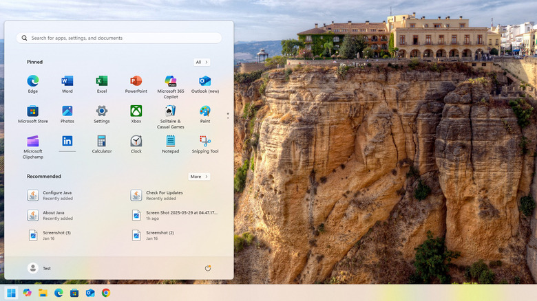 Windows 11 showing default Start menu
