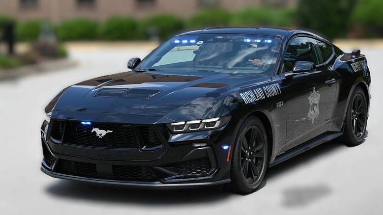 Richland County Sheriff's dept Ford Mustang GT parked with blurred background