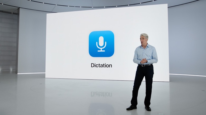 Apple executive demoing the dictation feature.