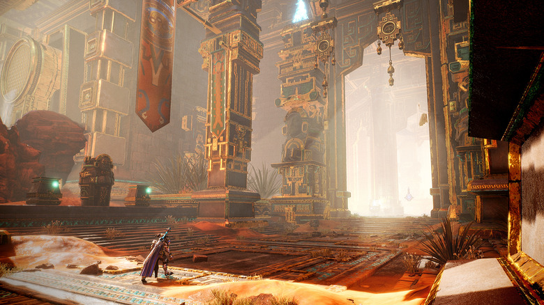 Godfall character in gold temple