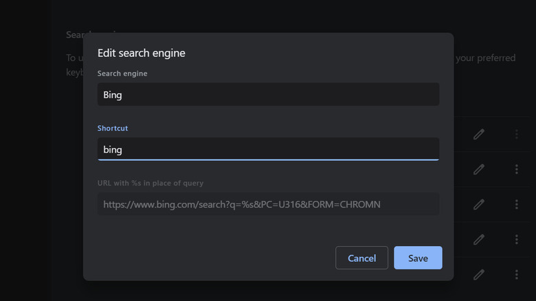changing search engine shortcut on Chrome