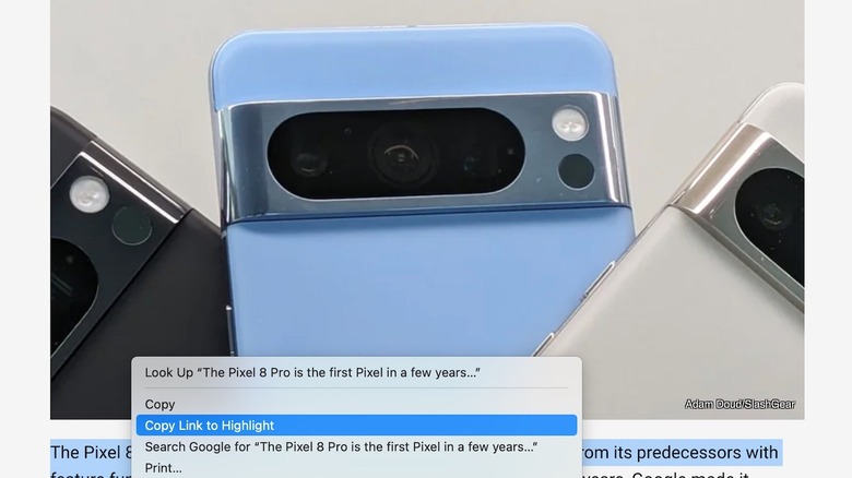 Google Chrome highlighted link desktop