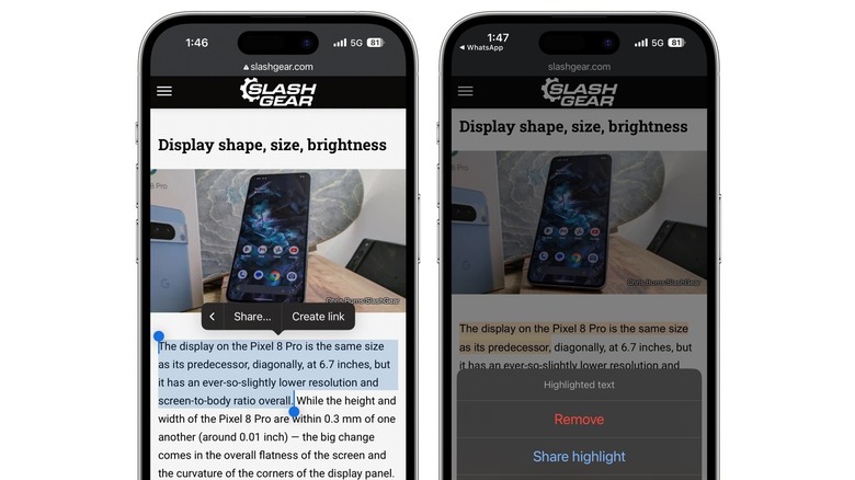 Google Chrome highlighted link iOS